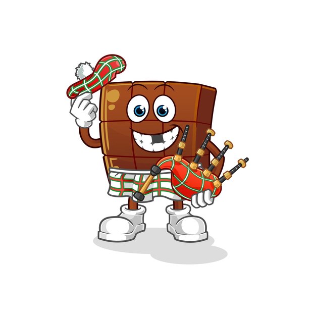 Barra de chocolate escocesa con vector de gaitas. personaje animado