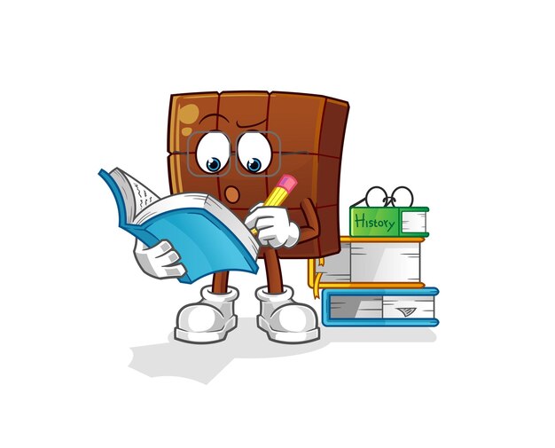 Barra de chocolate estudiando mascota. vector de dibujos animados