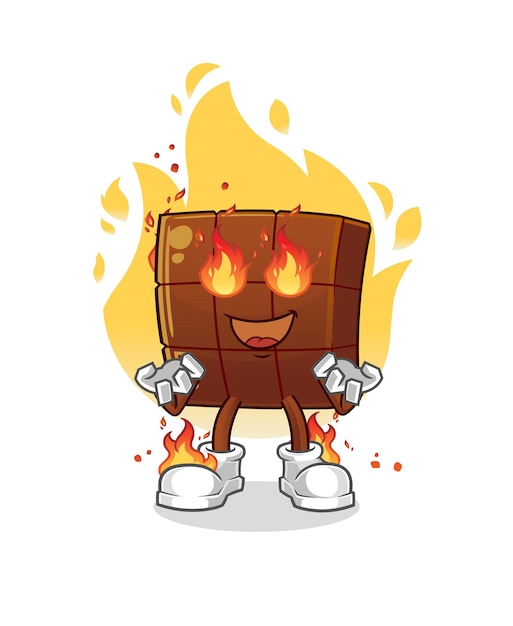 Barra de chocolate en mascota de fuego. vector de dibujos animados