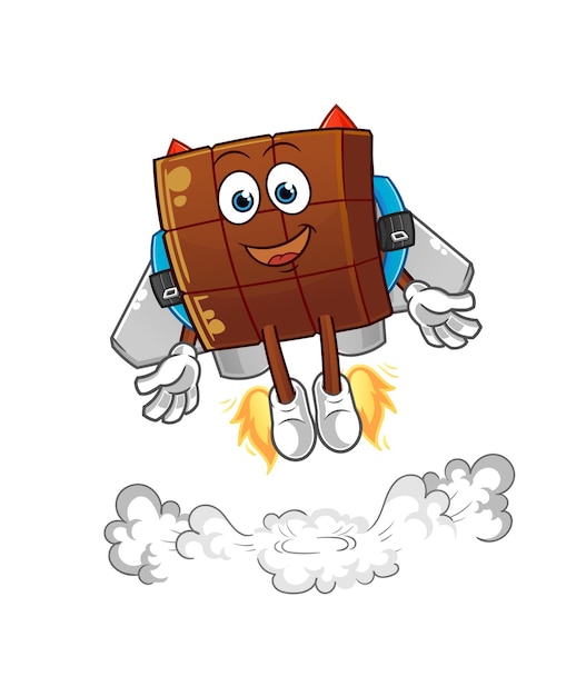 Barra de chocolate con mascota jetpack. vector de dibujos animados