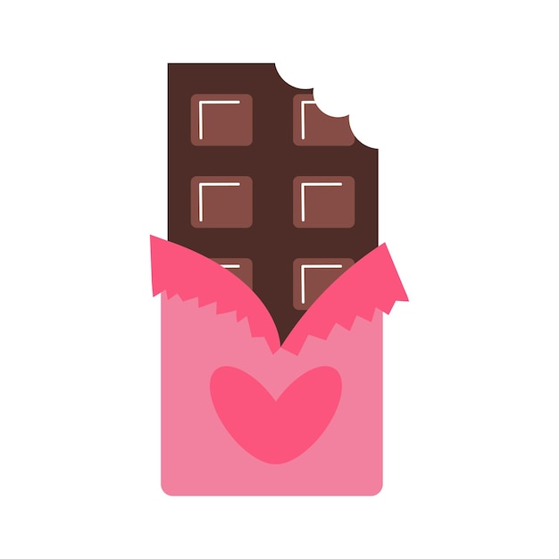 Barra de chocolate en papel rosa con un corazón postre para el día de san valentín clipart romántico