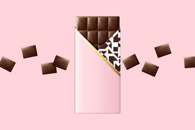 Barra de chocolate con paquete en blanco rosa