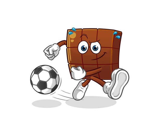Barra de chocolate pateando la bola de dibujos animados. vector de mascota de dibujos animados