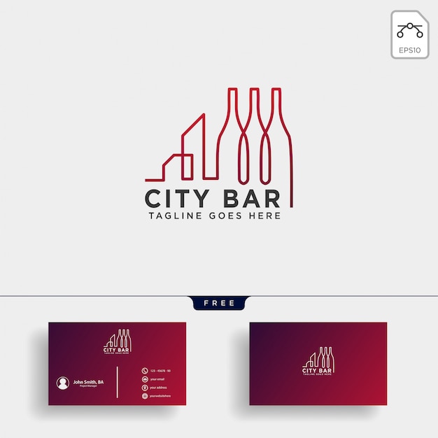 Barra de la ciudad, bebida club creativo logo plantilla vector ilustración