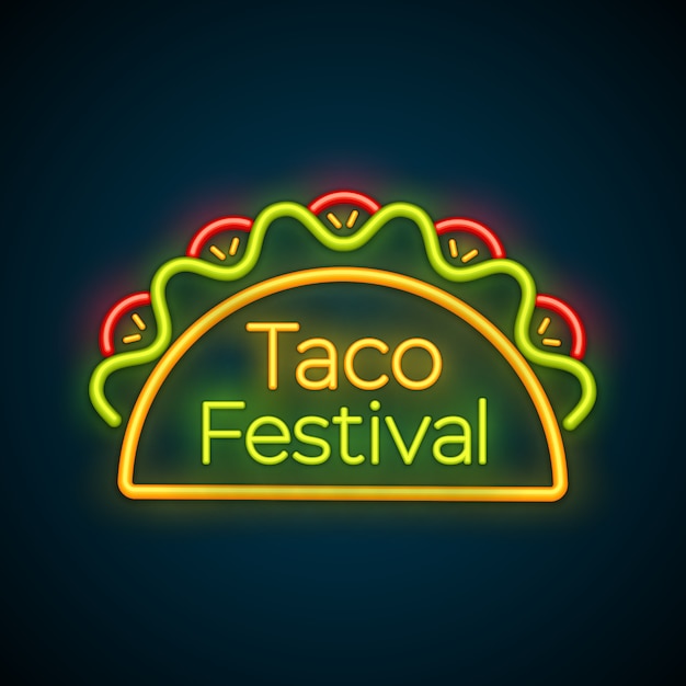 Vector barra de comida de tacos mexicanos letrero de neón logo