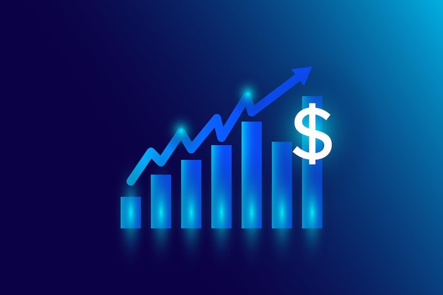 Barra de gráfico de crecimiento de negocios financieros abstractos con flecha creciente y signo de dólar mercado de valores