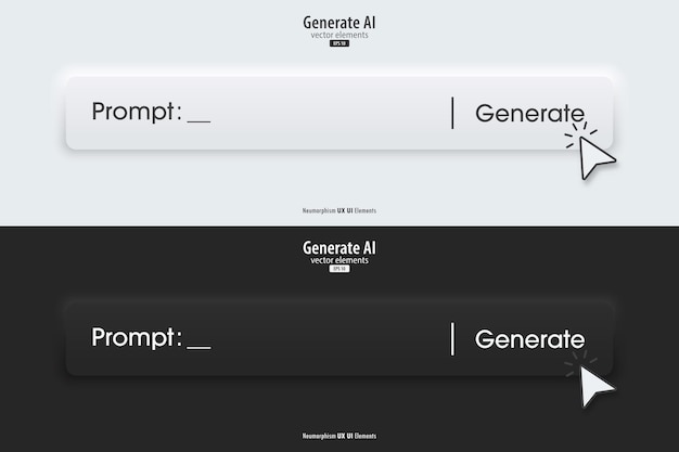 Barra de IA generativa color blanco y negro Inteligencia artificial y concepto de tecnología de aprendizaje automático La IA entra por mensaje de comando para generar ideas Estilo de neomorfismo Ilustración vectorial