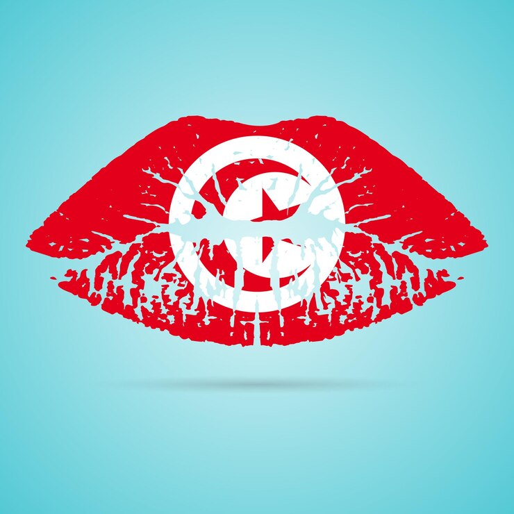 Vector barra de labios de bandera de túnez en los labios aislado en una ilustración de vector de fondo blanco