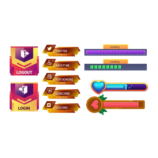 La barra de salud del juego es un activo de la interfaz de usuario para el indicador de energía de los videojuegos para la web móvil y el escritorio.