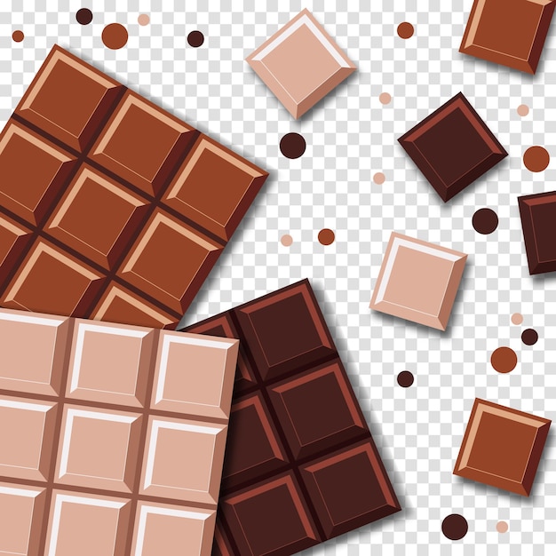 Barras de chocolate Barra de chocolate realista con piezas Barras de chocolate blanco y negro con leche Ilustración vectorial