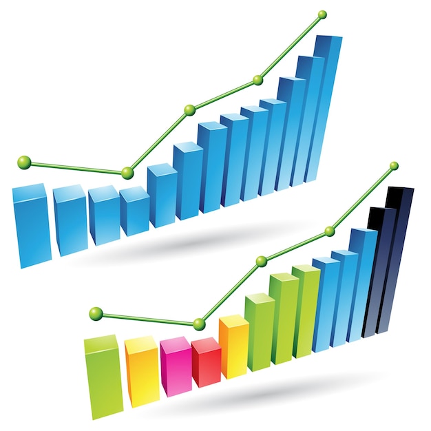 Vector barras de estadísticas 3d coloridas que muestran crecimiento