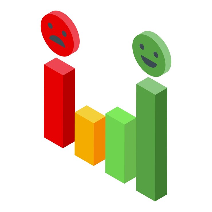 Vector barras de nivel de satisfacción icono vector isométrico retroalimentación del cliente medidor malo