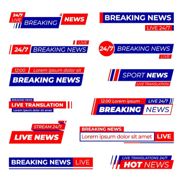 Barras de noticias Barra de título tiras deporte sitio web banner Programa de televisión elementos inferiores encabezado de transmisión aislado o título en línea diseño vectorial reciente