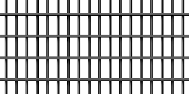Barras de prisión metálicas negras y realistas aisladas sobre un fondo blanco, jaula detallada, cerca de hierro de la prisión.