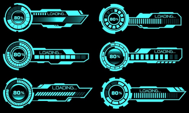 Barras de progreso de carga modernas de HUD elementos de interfaz de usuario tecnología cibernético azul negro futuro vector