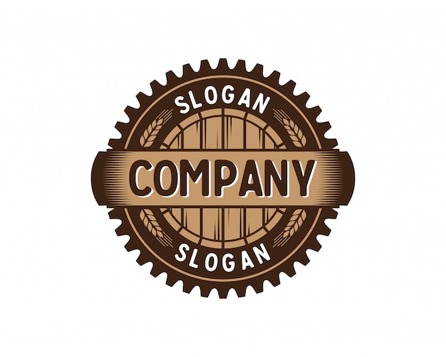 Vector barrel gear factory con trigo vintage circle logo vector