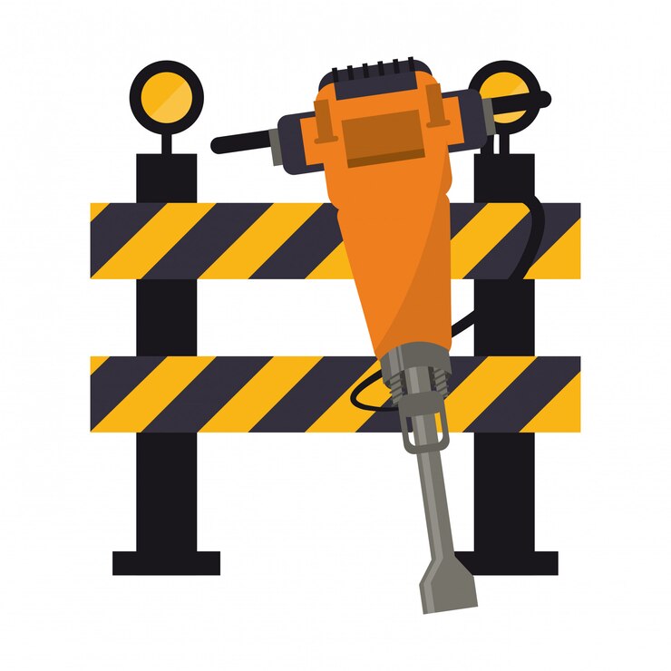 Vector barrera de construcción y broca de hormigón.