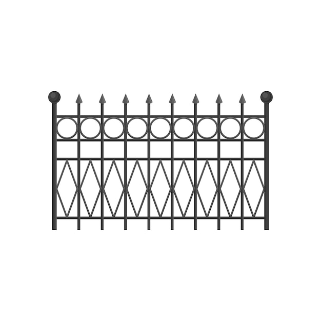Barrera protectora de cerca de hierro forjado para el vector del parque del jardín de la casa Ilustración sobre un fondo blanco