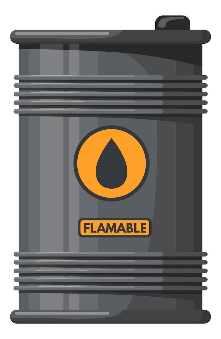 Vector barril de aceite negro con signo inflamable contenedor de tambor de combustible