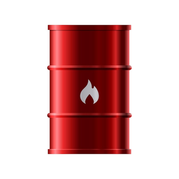 Barril de acero rojo con ilustración vectorial de signo de llama