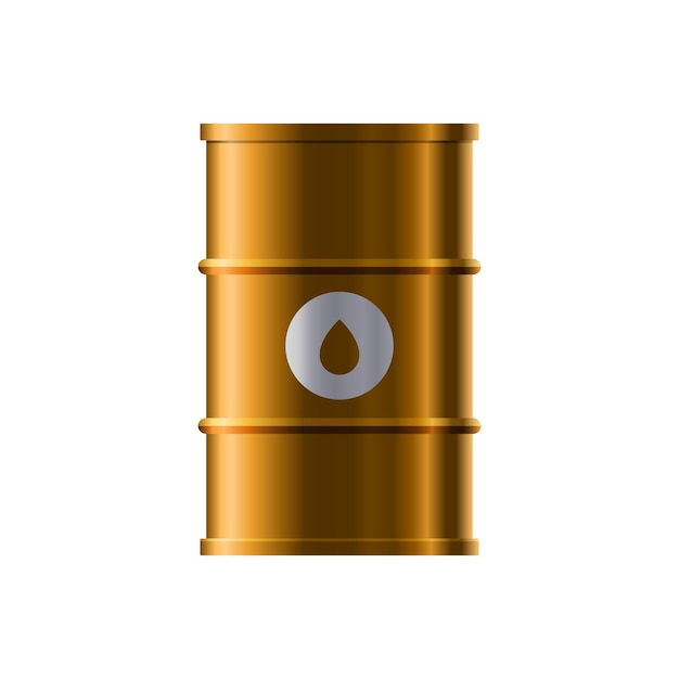 Barril dorado de acero con ilustración vectorial del signo de gota de aceite