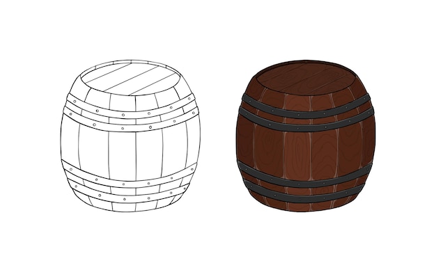 Barril de madera para almacenar vino helado doodle dibujos animados lineales para colorear