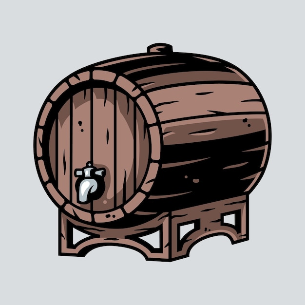 Vector barril de madera para cerveza vino whisky para menú de bar