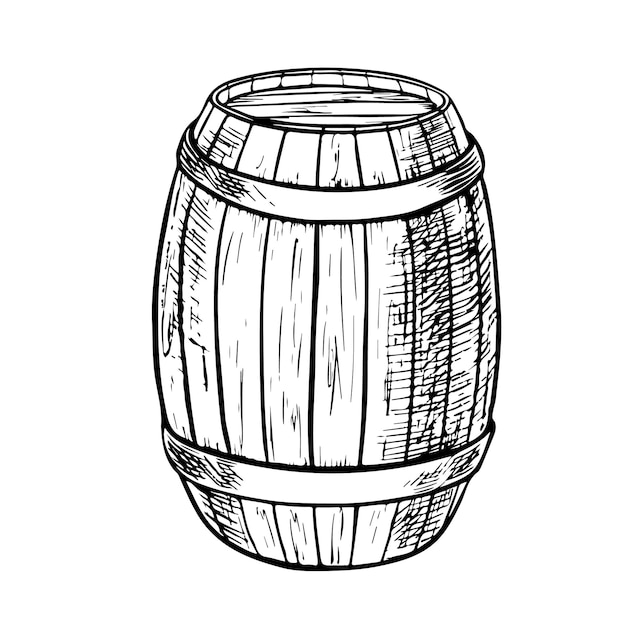 Barril de madera vectorial Ilustración vintage dibujada a mano en estilo grabado