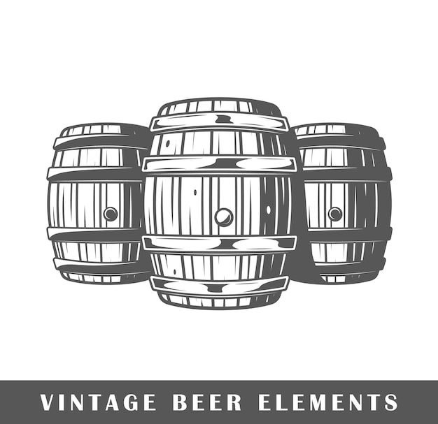 Barriles de cerveza aislados sobre fondo blanco Elementos de diseño Ilustración vectorial