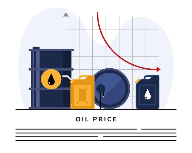 Barriles y galones de aceite con estadísticas infográficas.