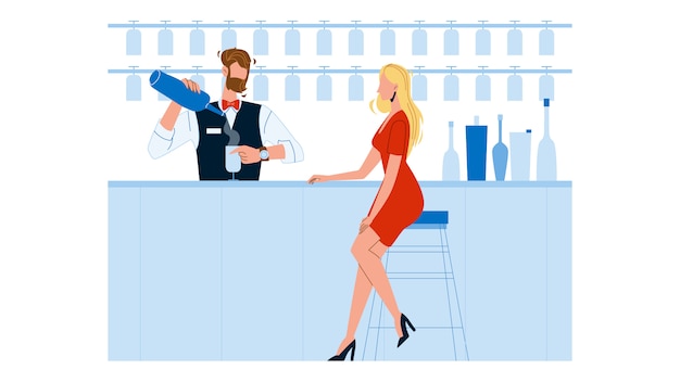 Vector bartender expert haciendo cócteles para mujeres