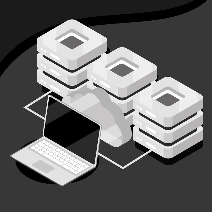 Vector base de datos de computadora portátil isométrica