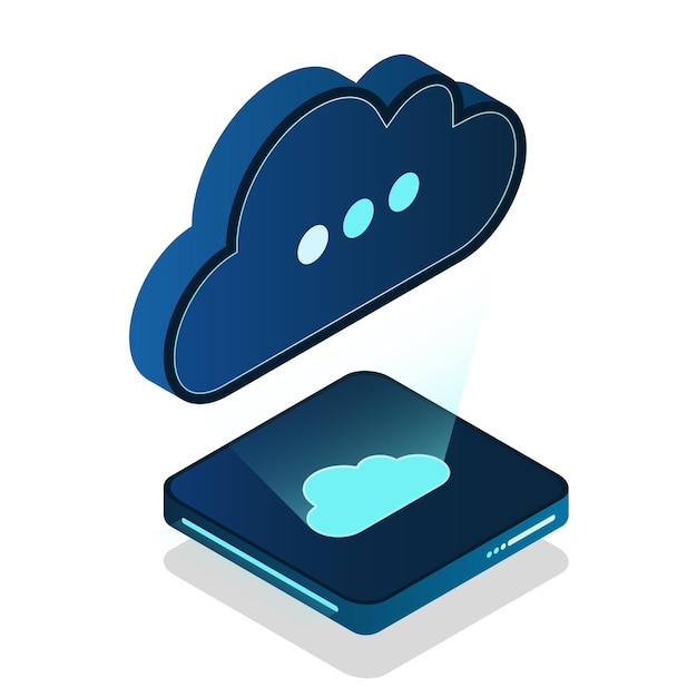 Base de datos de nube isométrica Computación en nube y almacenamiento de archivos en nube Tecnología moderna Ilustración vectorial