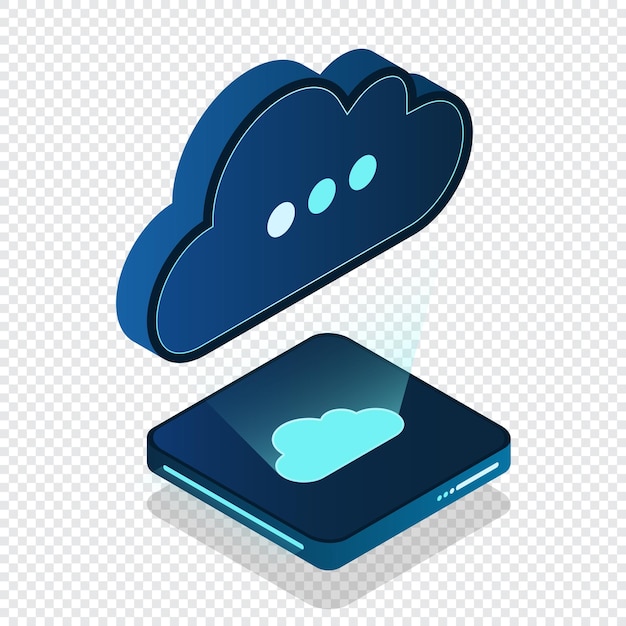 Base de datos de nube isométrica Computación en nube y almacenamiento de archivos en nube Tecnología moderna Ilustración vectorial