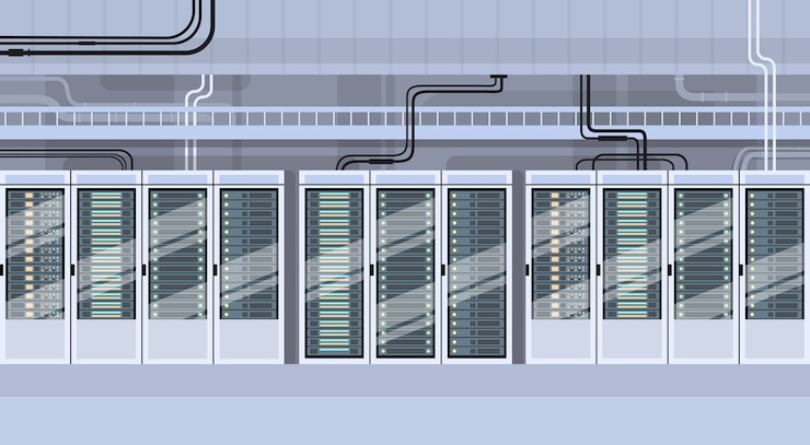Vector base de datos del servidor de alojamiento de la sala técnica del centro de datos