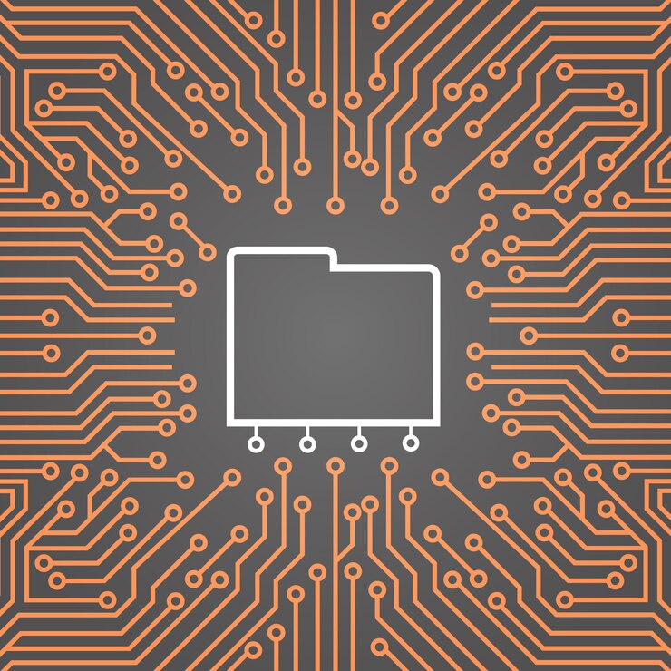 Vector base de datos a través de chip de computadora fondo de centro de datos concepto de sistema bandera