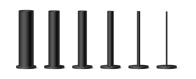 la base de los postes o soportes metálicos negros mate