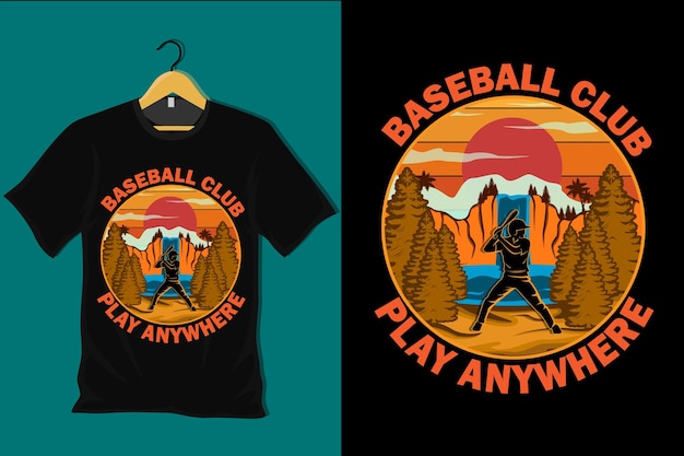 Baseball club play anywhere diseño de camiseta retro