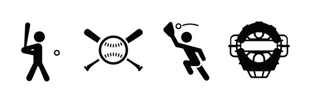 Baseball related vector icons set