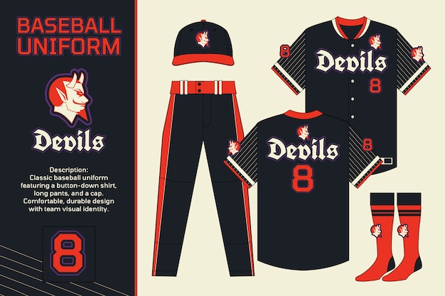 Baseball uniform: devils team apparel illustration