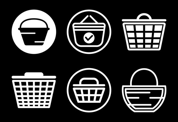Basket icons set design Shopping basket sign white on black background