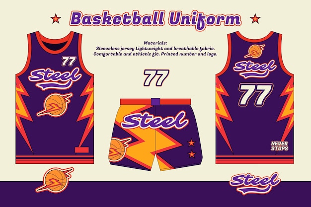 Basketball uniform design: steel team jersey and shorts