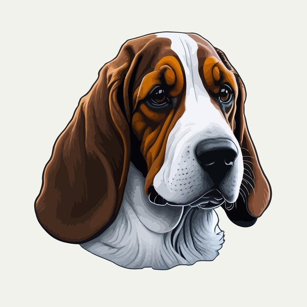 Basset Hound Dog Ilustración vectorial de la cabeza de un perro aislada sobre un fondo liso Retrato de perro