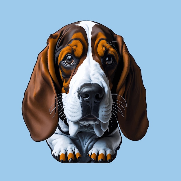 Vector basset hound dog imagen en color de la cabeza de un perro aislada en un fondo liso ilustración vectorial