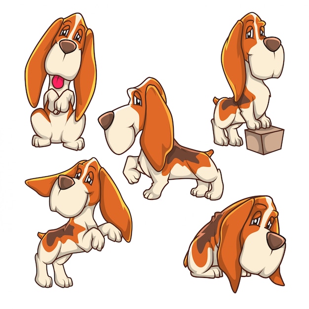 Basset hound perro cachorro mascota set uno emotes editbale vector de dibujos animados