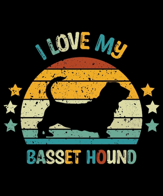 Basset Hound silueta diseño de camiseta vintage y retro