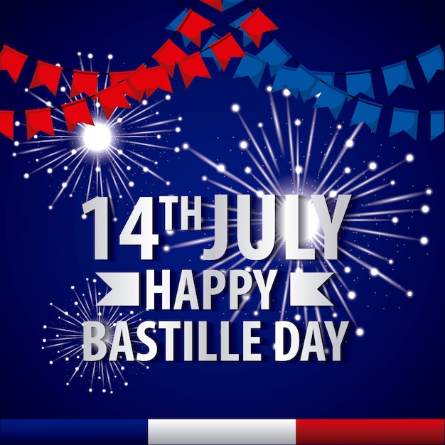 Bastille day french celebration fuegos artificiales banderines julio