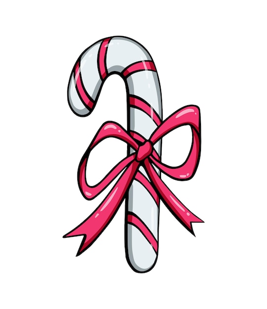 Bastón de caramelo con arco doodle lineal