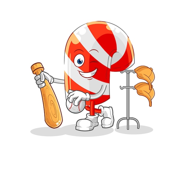 bastón de caramelo, juego, béisbol, mascota, caricatura, vector