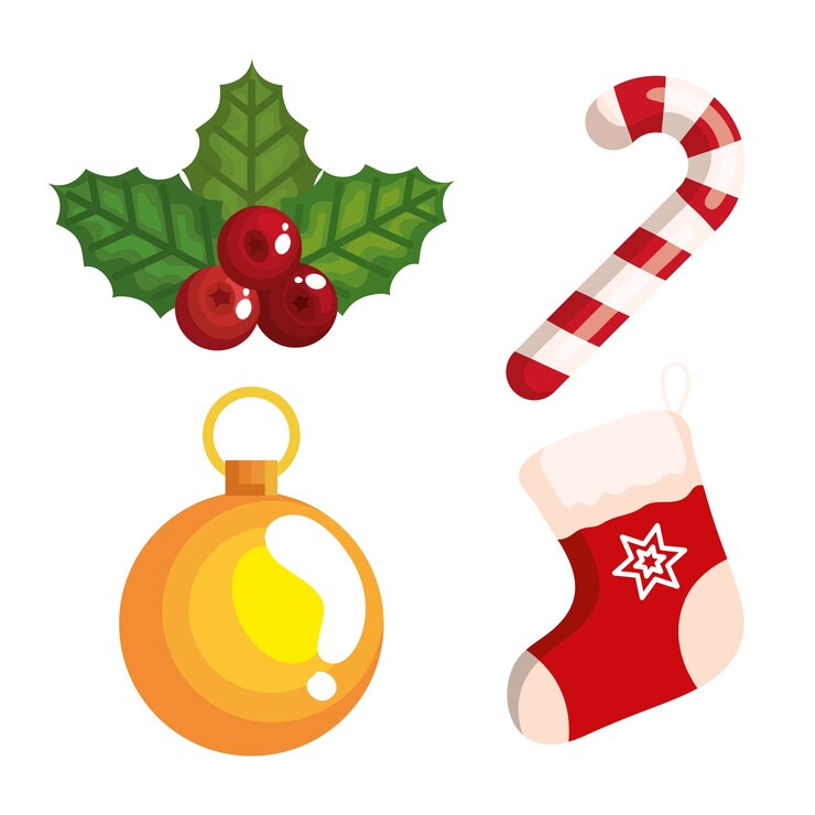 Vector bastón de caramelo de navidad y diseño decorativo de iconos.